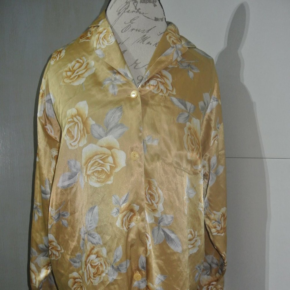 Vintage Victoria’s Secret Floral Gold Sleepshirt S 90s Smooth Silky OVERSIZED